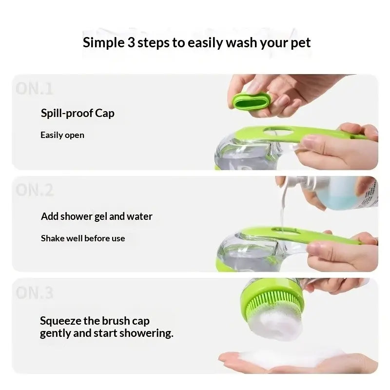 2-In-1 Pet Bath Brush & Shampoo Dispenser | Silicone Dog Grooming Massage Scrubber