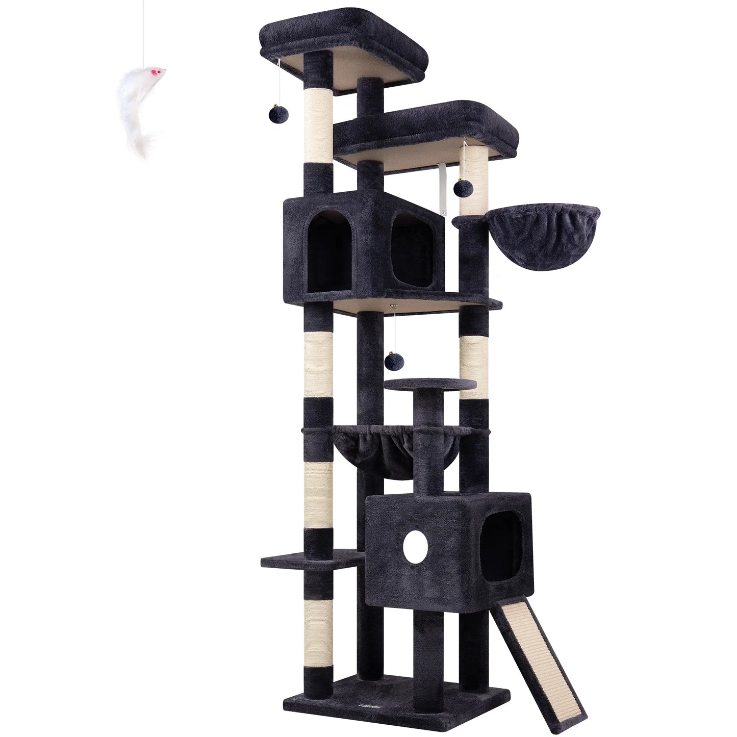 DESKAT 80 Inch Cat Tree for Large Cats, Stable Multi-Level Cat Tree with 2 Condos & Sisal Scratching Posts for 2-3 Cats, Thickened Base Space Saving Cat Tree Tower, F80G