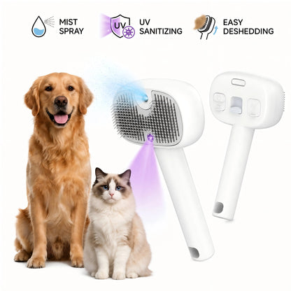 Pet Grooming Brush with Steam & UV Sanitizing, 3-In-1 Pet Hair Remover, 150° Curved Stainless Steel Needles, Nano-Mist Anti-Static Technology, One-Click Hair Release, USB Rechargeable for Dogs & Cats