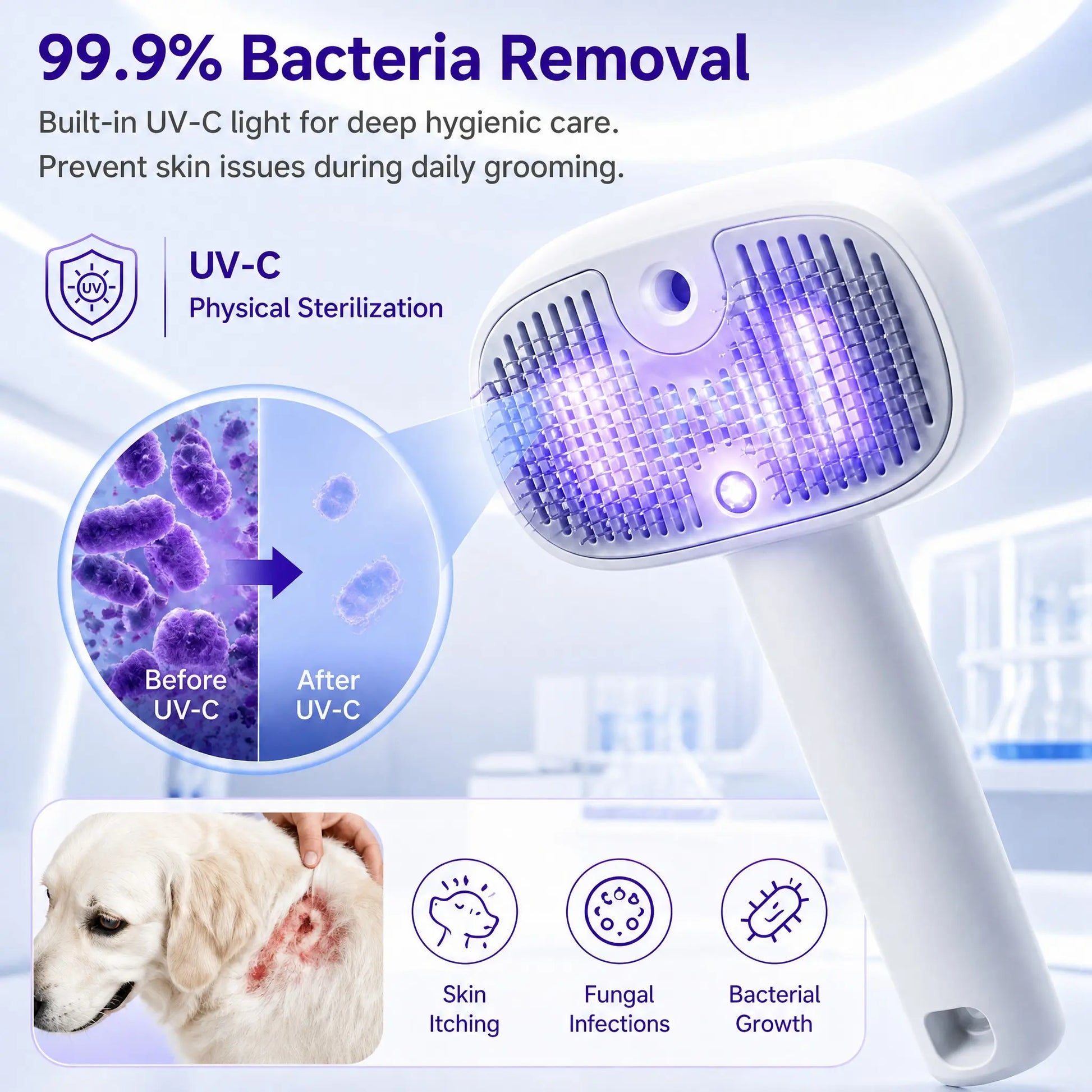 Pet Grooming Brush with Steam & UV Sanitizing, 3-In-1 Pet Hair Remover, 150° Curved Stainless Steel Needles, Nano-Mist Anti-Static Technology, One-Click Hair Release, USB Rechargeable for Dogs & Cats