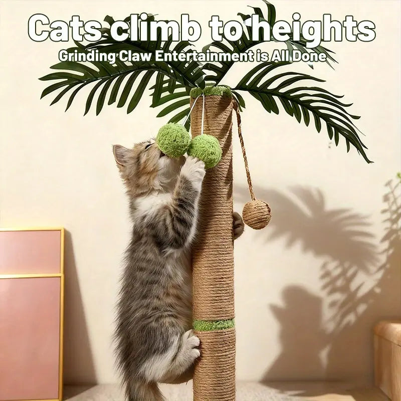 【Summervibes】2026 New Cat Scratching Post 36.22” Palm Tree Sisal Cat Tree Tower with Interactive Toys Stable Base Multi-Level Climber for Indoor Cats Small Space Use Cat Stuff for Indoor