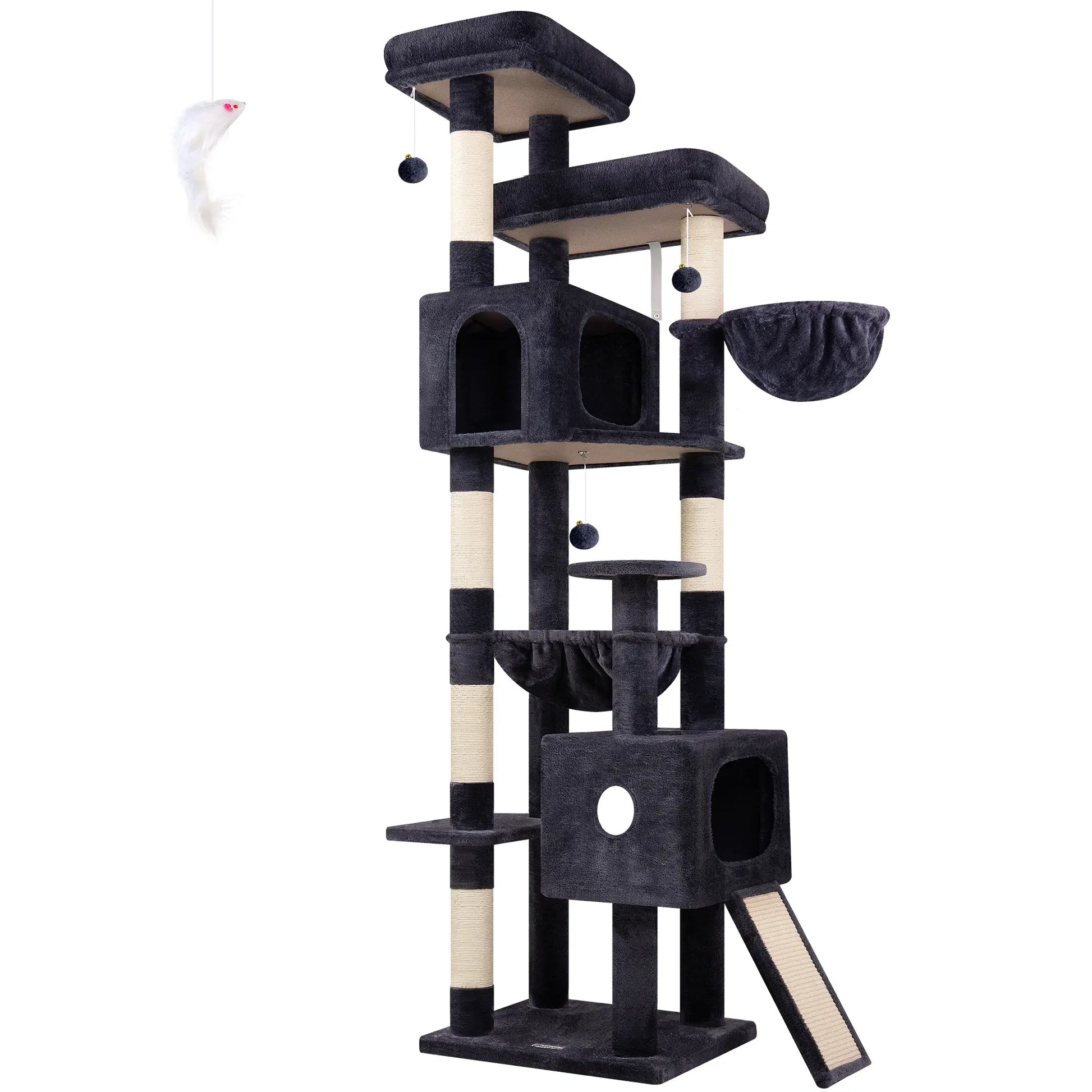 DESKAT 80 Inch Cat Tree for Large Cats, Stable Multi-Level Cat Tree with 2 Condos & Sisal Scratching Posts for 2-3 Cats, Thickened Base Space Saving Cat Tree Tower, F80G