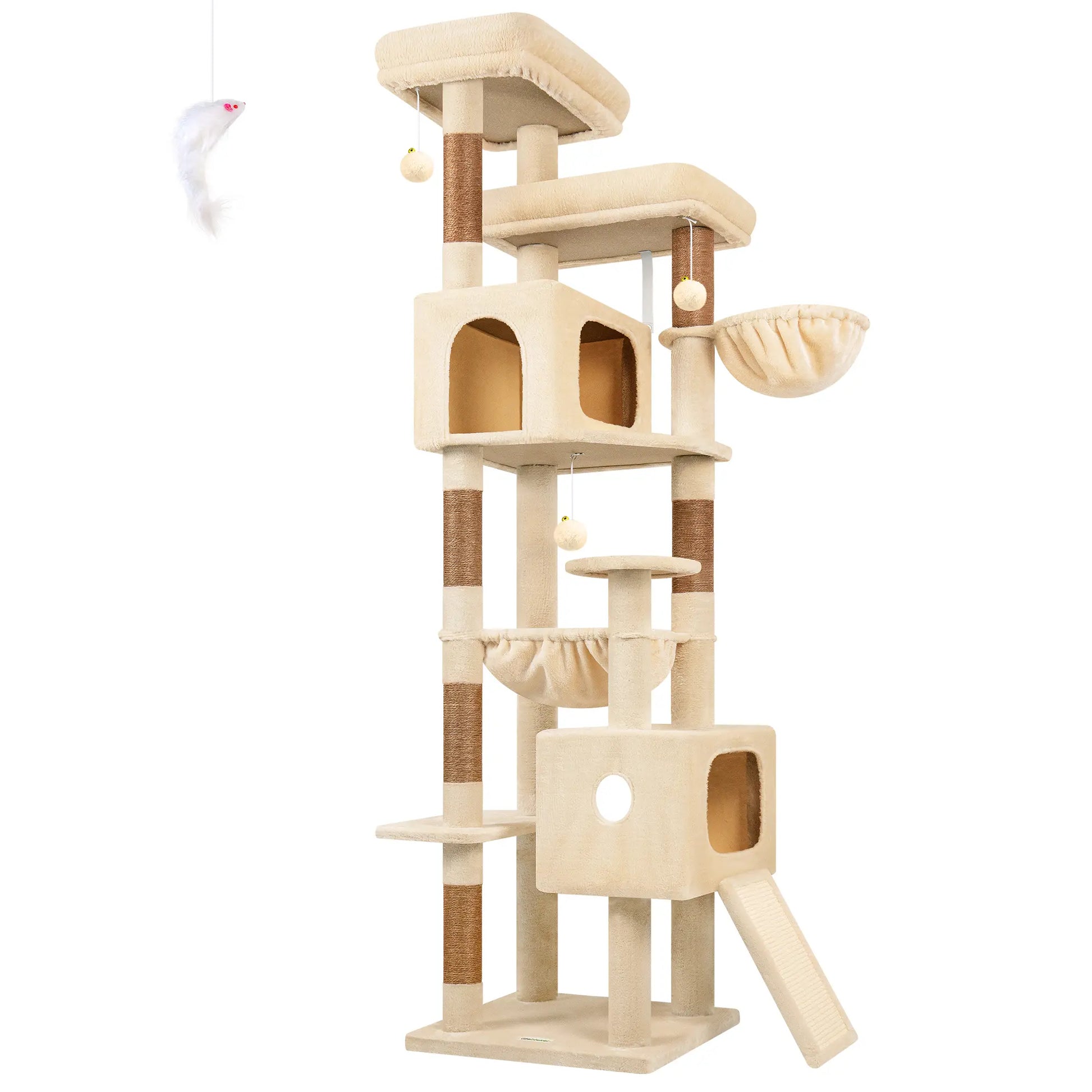 DESKAT 80 Inch Cat Tree for Large Cats, Stable Multi-Level Cat Tree with 2 Condos & Sisal Scratching Posts for 2-3 Cats, Thickened Base Space Saving Cat Tree Tower, F80G