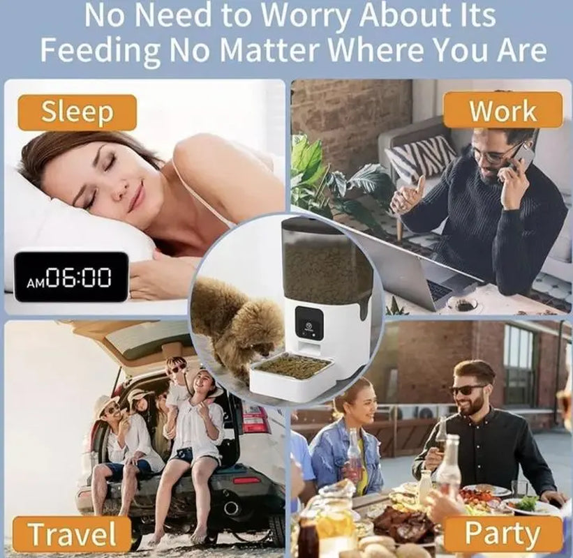 App-Controlled Wi-Fi Automatic Feeder for Dogs and Cats, Plastic-Steel Construction, Auto-Feeding Function, Washable Parts