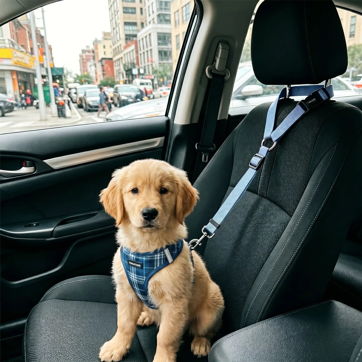 Dog Car Safety Harness Straps Sky Blue, Length Adjustable Pet Safety Leash for Suvs Cars Trucks, Universal Fit Pet Travel Accessory Dual LED Retractable Bite Resistant Inflatable Balls Set Chew Outdoor Interactive Bungee Toy